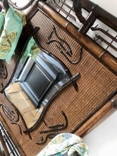 Vestiaire vintage, meuble ancien pour entrée, porte manteaux bambou