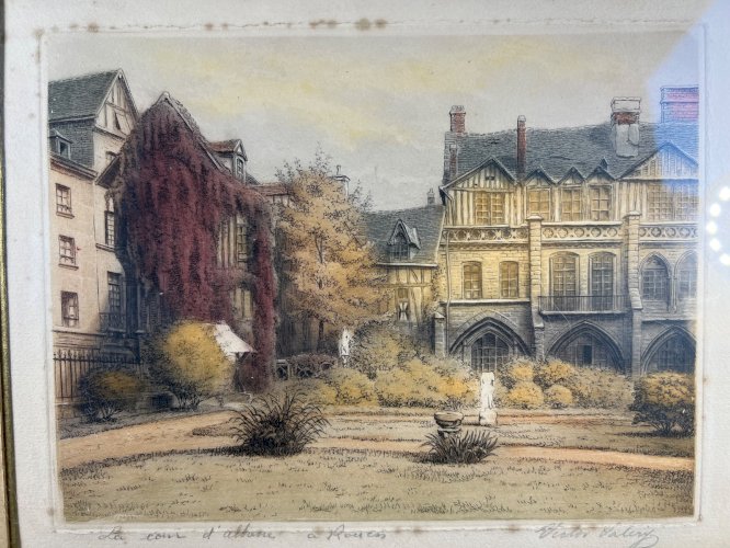 Victor Valéry (Lochelongue, 1870-1930) – “La Cour d’Albane à Rouen” – Gravure an