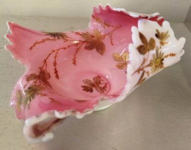 VIDE POCHE Coupe OPALINE Feuille Floral Rose Dorure Decoration 7VE 19/12