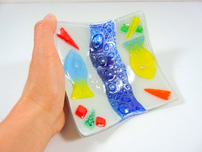 Vide Poche Coupelle Verre Moulé Murano Décor Marin Polychrome pas Signé TBE 