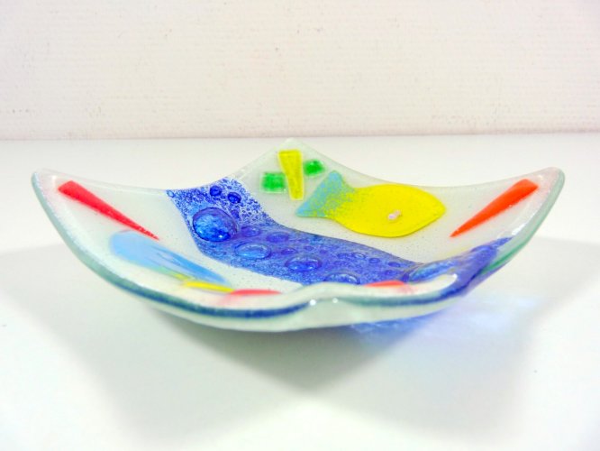Vide Poche Coupelle Verre Moulé Murano Décor Marin Polychrome pas Signé TBE 