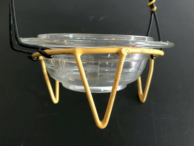 vide poche coupelle verre peint support métal  années 50 vintage scoubidou
