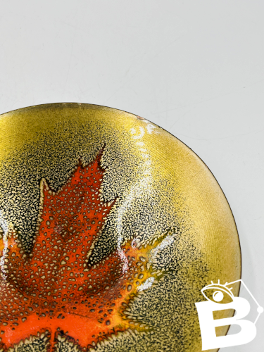 Vide poche émaillé feuille signé Jules Perrier artisan Québec