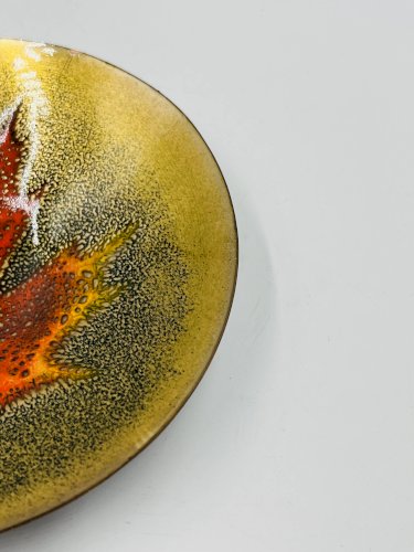Vide poche émaillé feuille signé Jules Perrier artisan Québec