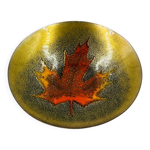 Vide poche émaillé feuille signé Jules Perrier artisan Québec