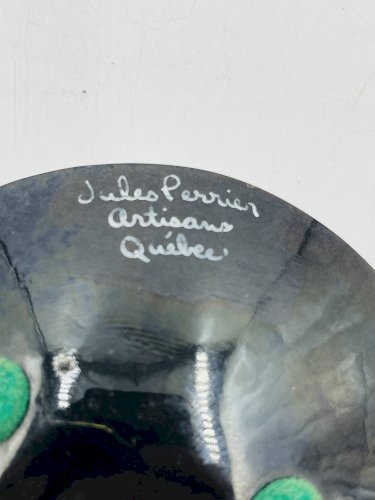 Vide poche émaillé feuille signé Jules Perrier artisan Québec