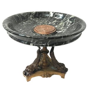 Vide poche en bronze et marbre vert de mer XIX siècle