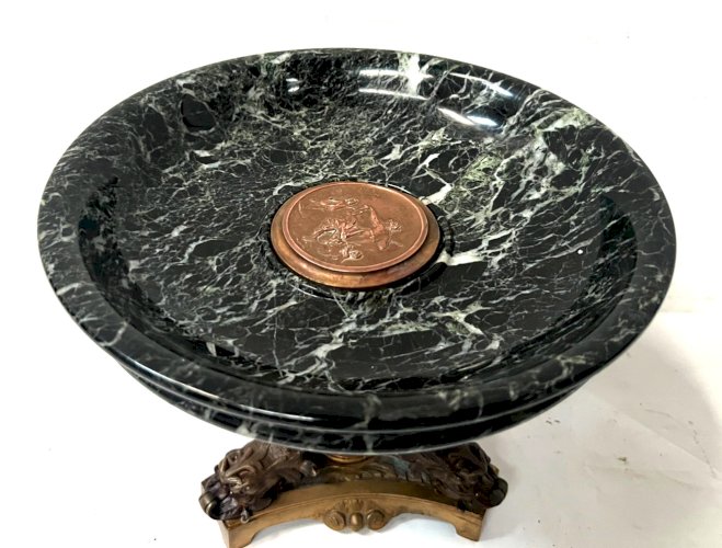 Vide poche en bronze et marbre vert de mer XIX siècle