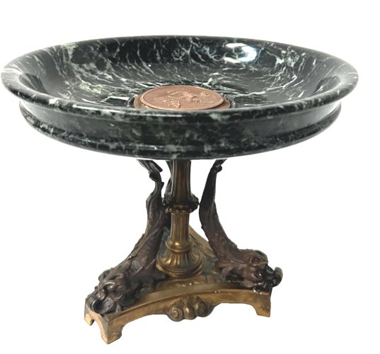 Vide poche en bronze et marbre vert de mer XIX siècle