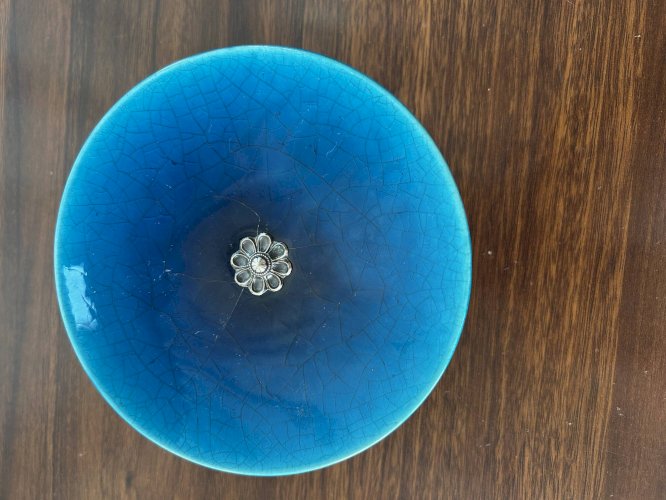 Vide poche en céramique bleue et métal