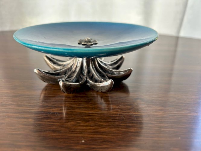 Vide poche en céramique bleue et métal