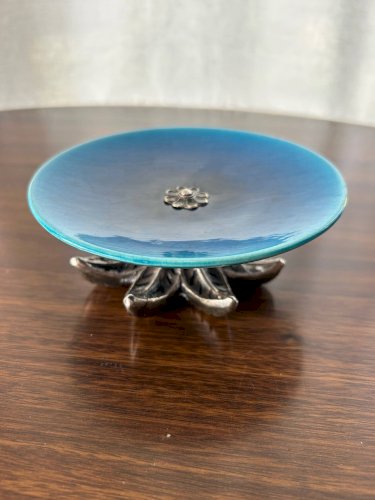 Vide poche en céramique bleue et métal