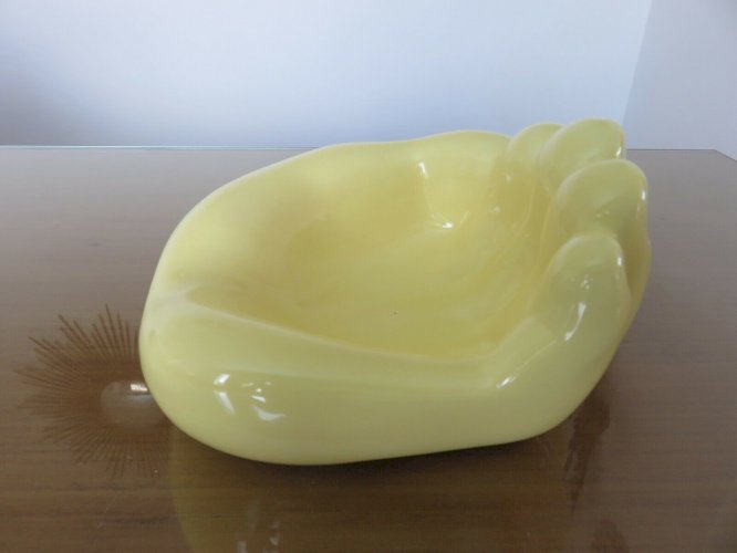 VIDE POCHE EN CERAMIQUE JAUNE EN FORME DE MAIN ANNEES 60 70 VINTAGE ERA JOUVE