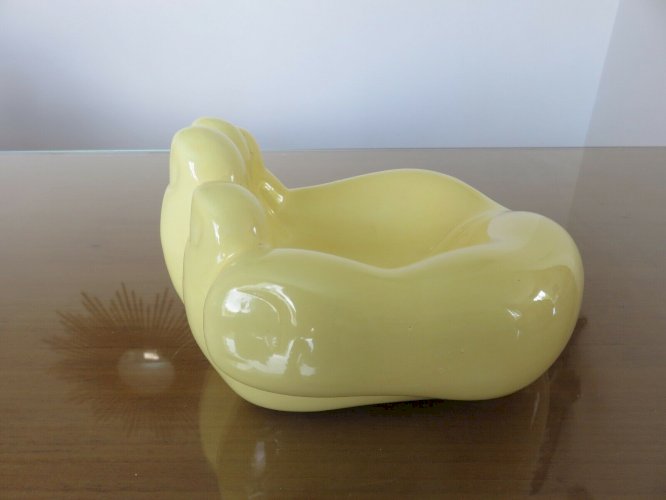 VIDE POCHE EN CERAMIQUE JAUNE EN FORME DE MAIN ANNEES 60 70 VINTAGE ERA JOUVE
