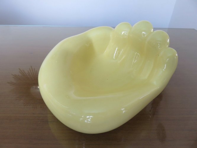 VIDE POCHE EN CERAMIQUE JAUNE EN FORME DE MAIN ANNEES 60 70 VINTAGE ERA JOUVE