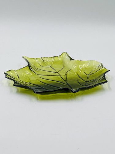 Vide poche feuille en verre vert vintage années 70