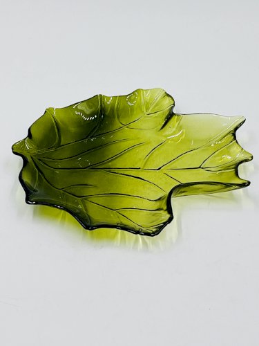 Vide poche feuille en verre vert vintage années 70