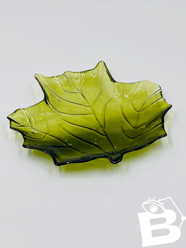 Vide poche feuille en verre vert vintage années 70
