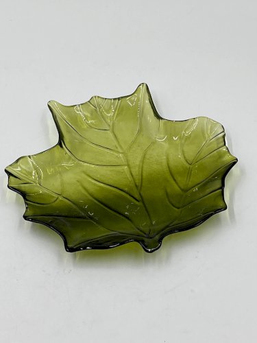 Vide poche feuille en verre vert vintage années 70