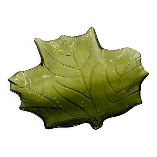 Vide poche feuille en verre vert vintage années 70