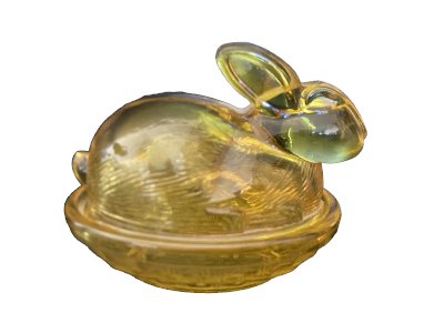 vide poche lapin  en verre moulé  jaune épais vintage verrerie décoration