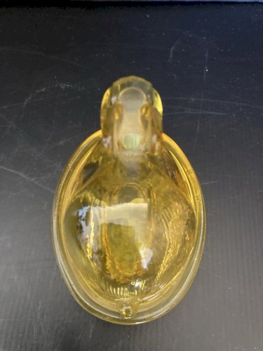 vide poche lapin  en verre moulé  jaune épais vintage verrerie décoration