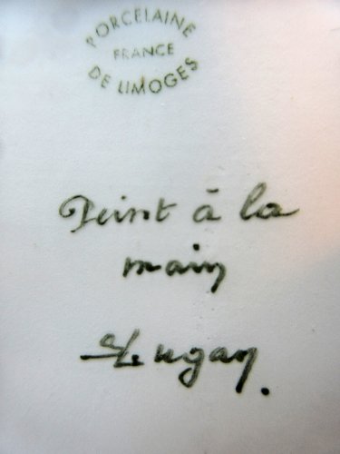 Vide-poche ou porte savon, décor bleu et Or, porcelaine Limoges signé S. LUGAN