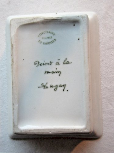 Vide-poche ou porte savon, décor bleu et Or, porcelaine Limoges signé S. LUGAN