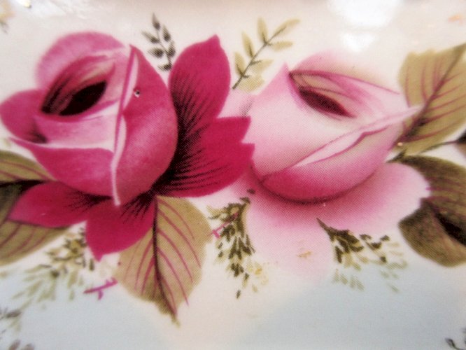 Vide-poche ou porte savon, décor de 2 roses en porcelaine de Limoges