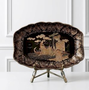 Black and gold vintage antique Greek dish / catch-all - Hollywood Regency style - Christmas gift idea