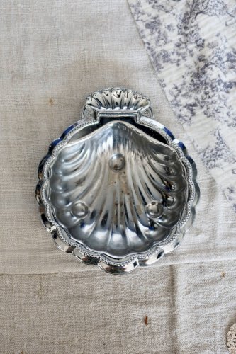 Vide-poche vintage coquillage métal argenté brillant