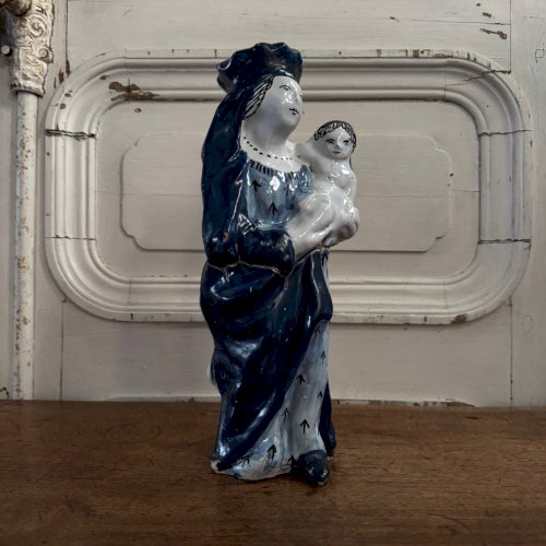 Vierge à l'Enfant XVIIIe fond bleu décor d'hermines M3615