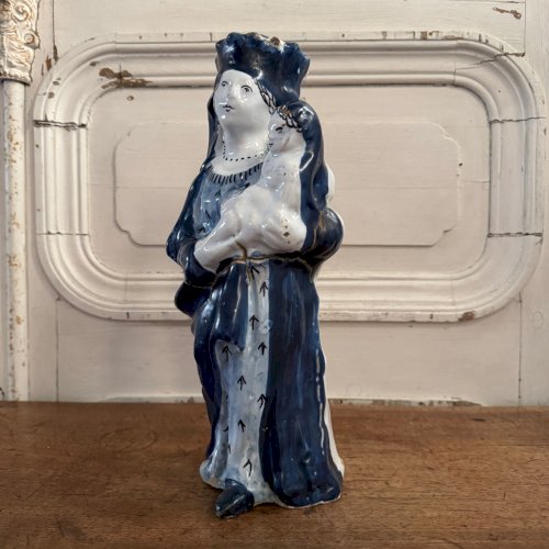 Vierge à l'Enfant XVIIIe fond bleu décor d'hermines M3615