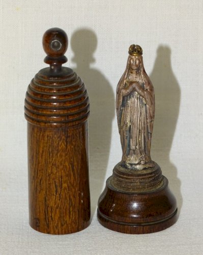 -VIERGE de VOYAGE en ARGENT Poinçon Sanglier dans ETUI BOIS avec VUES BOUTON  D