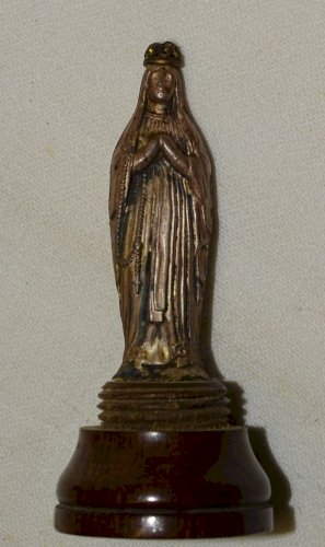 -VIERGE de VOYAGE en ARGENT Poinçon Sanglier dans ETUI BOIS avec VUES BOUTON  D