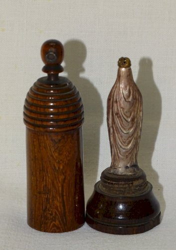 -VIERGE de VOYAGE en ARGENT Poinçon Sanglier dans ETUI BOIS avec VUES BOUTON  D