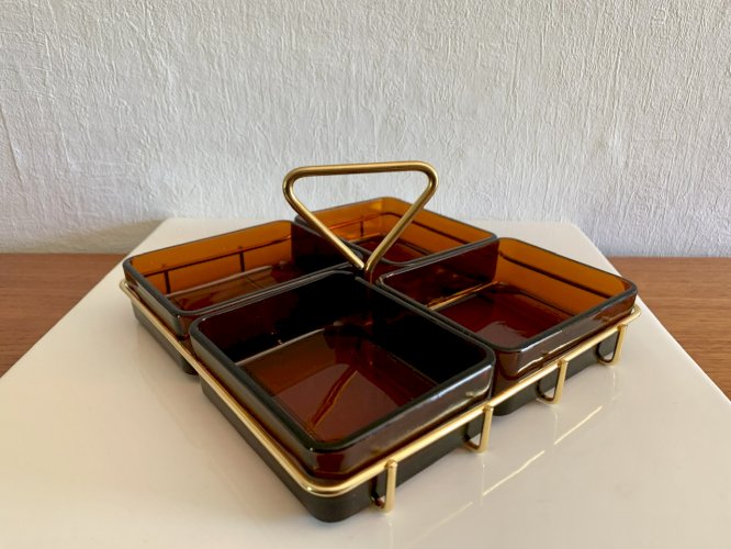 Plateau à apéritif vintage à 4 compartiments, par Vereco, France, années 1970. 