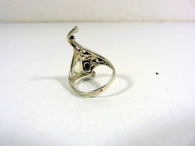 Vintage Bague Gothique Venise Argent 925 Pierre Onyx Poinçon T - 57/58 P - 4,2 g