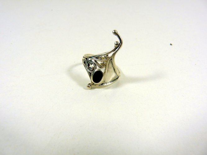 Vintage Bague Gothique Venise Argent 925 Pierre Onyx Poinçon T - 57/58 P - 4,2 g