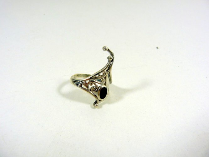 Vintage Bague Gothique Venise Argent 925 Pierre Onyx Poinçon T - 57/58 P - 4,2 g