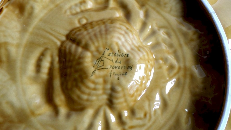 Vintage Barbotine Grand Plat à Huîtres, Ateliers du Revernay Sarreguemines