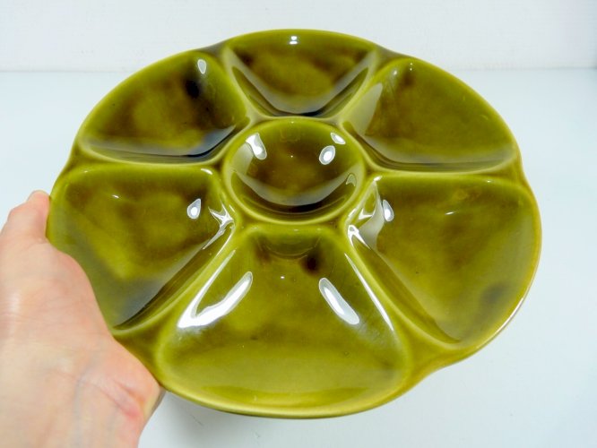Vintage lot de 4 assiettes à huîtres faïence Gien signées D - 24,8 cm