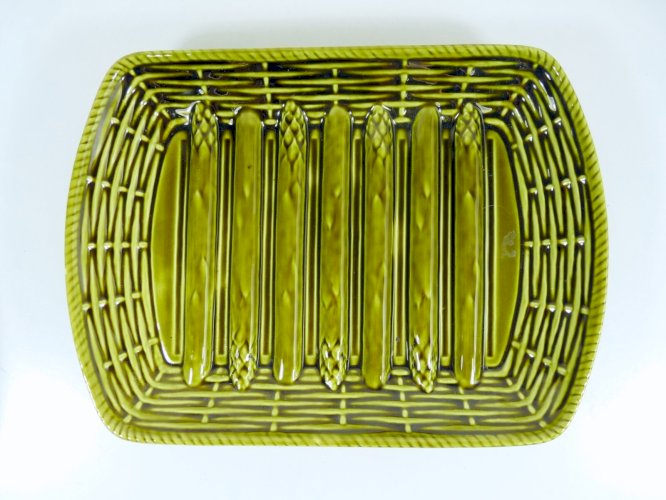 Vintage lot de 7 assiettes à asperges & 1 plateau faïence Sarreguemines signées