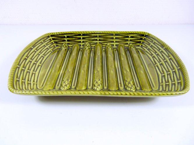 Vintage lot de 7 assiettes à asperges & 1 plateau faïence Sarreguemines signées