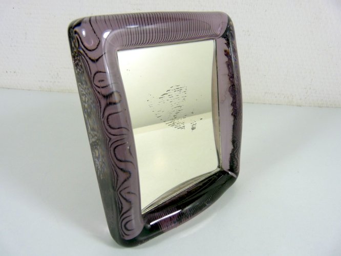 Vintage miroir cadre verre Murano ? violet, pas signé, D - 14 x 13 x 3 cm