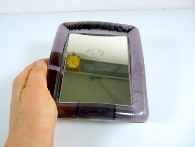 Vintage miroir cadre verre Murano ? violet, pas signé, D - 14 x 13 x 3 cm