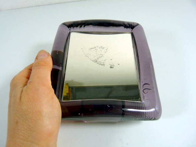Vintage miroir cadre verre Murano ? violet, pas signé, D - 14 x 13 x 3 cm