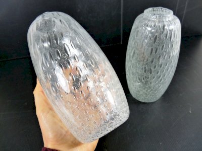 Vintage pair of blown glass bubble vases from Biot, transparent, unsigned.