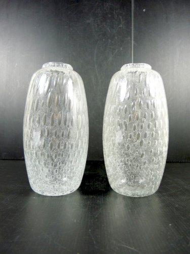 Vintage paire de vases en verre soufflé bullé de Biot transparent pas signés