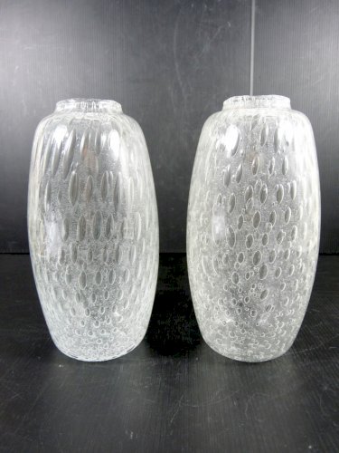 Vintage paire de vases en verre soufflé bullé de Biot transparent pas signés